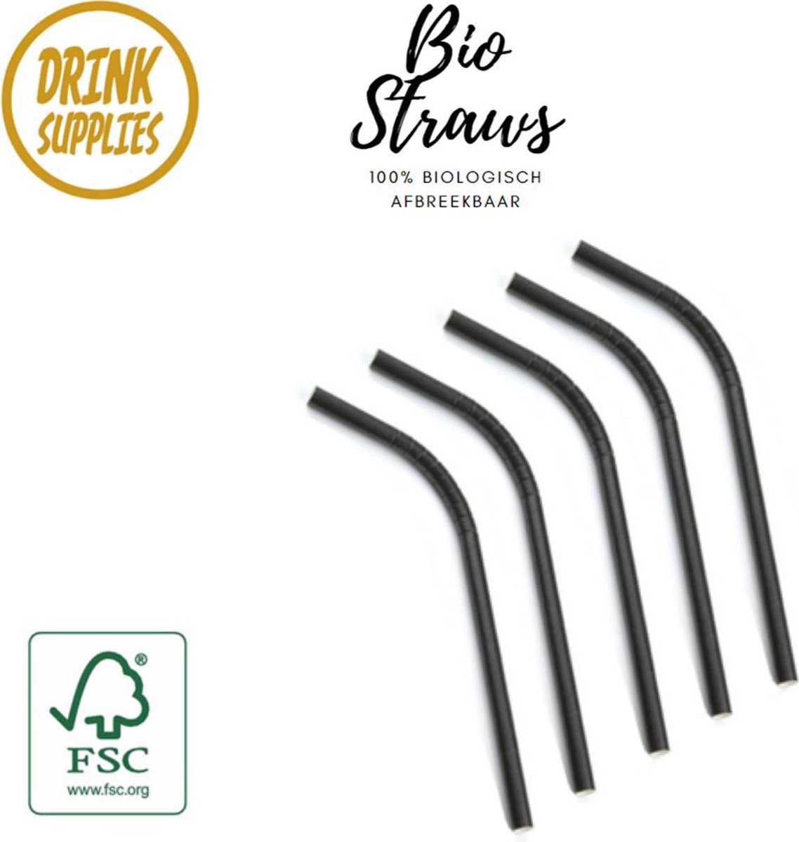 400 Hoogkwalitatieve Bio Straws Zwart Buigbaar | Bio Drinkrietjes | 100% Biologisch Afbreekbaar | FSC | Buigbaar Rietje | Cocktail | Longdrink | Party | Feest | Smoothie | Cocktail | Pailles Bio | Zwart/Black/Noir | 24 CM/6MM